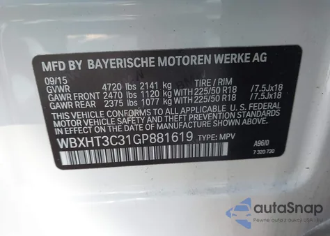 2016 BMW X1 xDrive28I z USA, uszkodzony, nr VIN WBXHT3C31GP881619